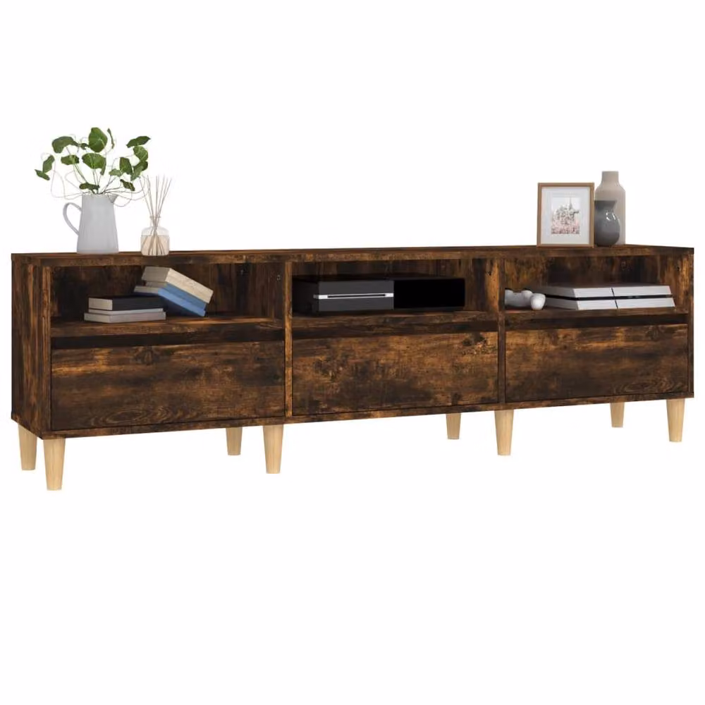 Berkfield Home Smoked Oak TV Cabinet in Brown, W/D/H: 150 x 30 x 44.5 cm – 3