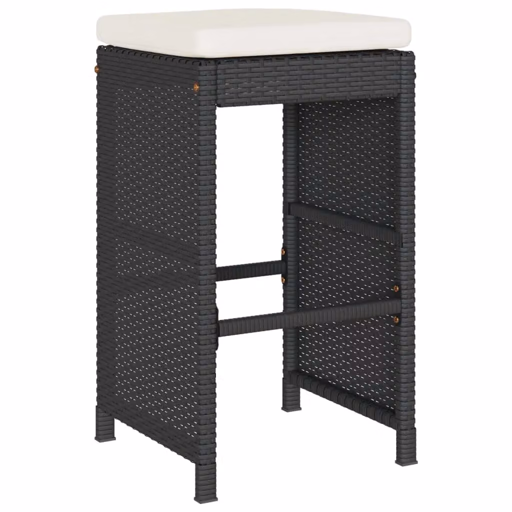 Berkfield Home Set of 4 Black Poly Rattan Garden Bar Stools with Removable Fabric Cushions – 2
