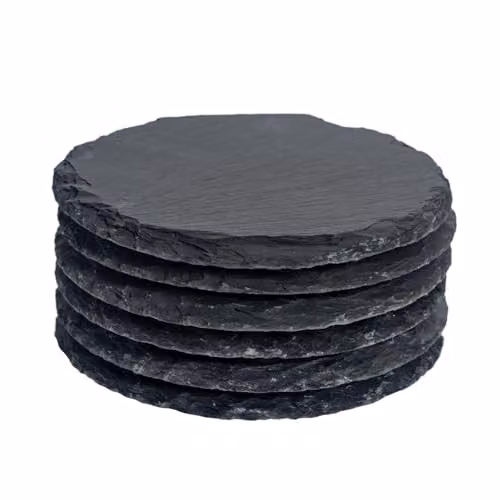 Argon Tableware Set of 6 Round Black Slate Coasters, Diameter: 10 cm – 1
