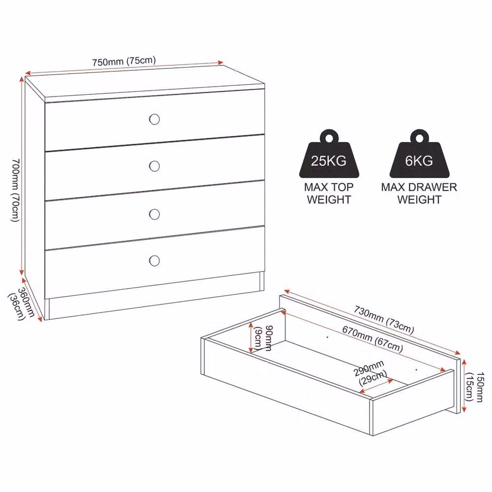 FORGEVIO White Gloss 4 Drawer Chest Modern Bedroom Storage Furniture – 2