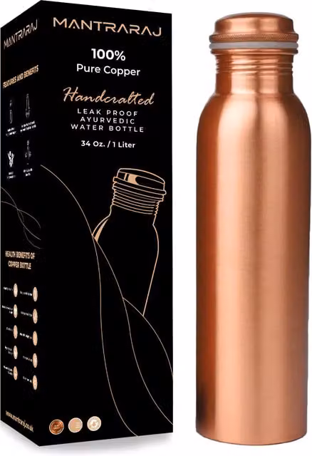 MantraRaj 1 l Leakproof Copper Water Bottle in Bronze/Brown