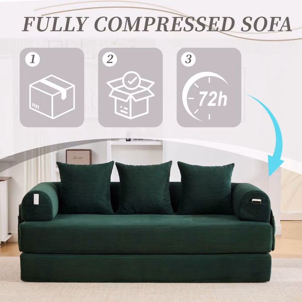 Matteo Foldable Corduroy Modular Sofa in Emerald Green – 4