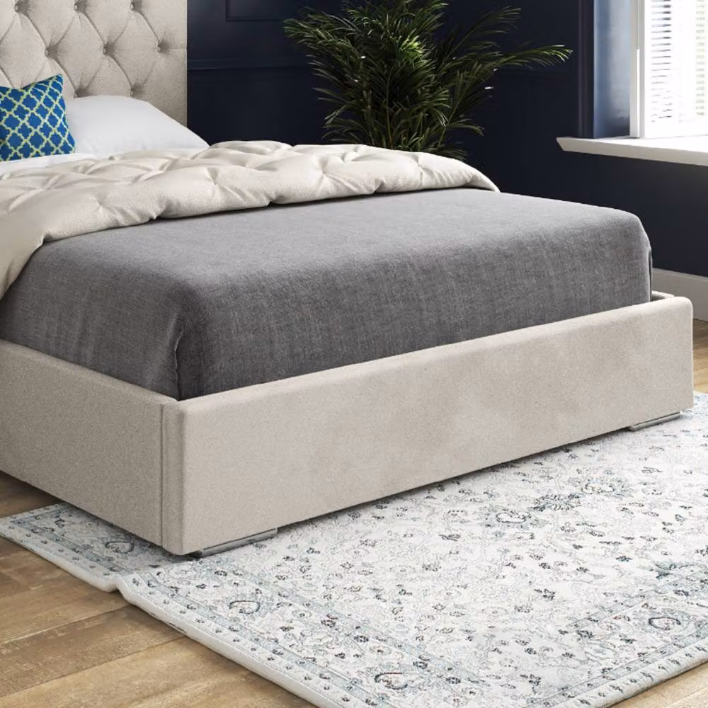 Casani Craster Upholstered Velvet Designer Bed Frame in Beige, W/D/H: 200 x 137 x 189 cm – 5