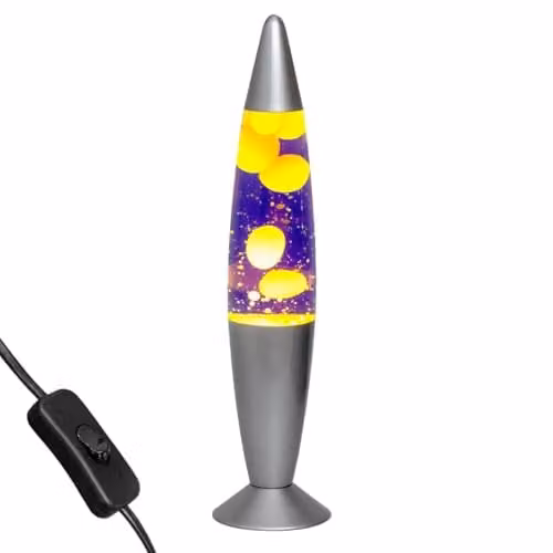 Global Gizmos 48809 Retro Lava Lamp with Silver Base, Purple and Yellow, Height: 40.64 cm