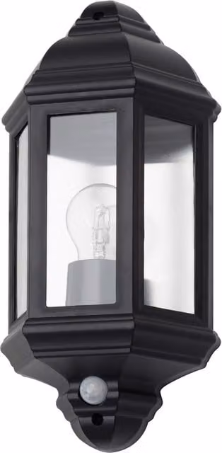 Litecraft Bangor Outdoor Half Lantern Wall Light with PIR Motion Sensor in Black