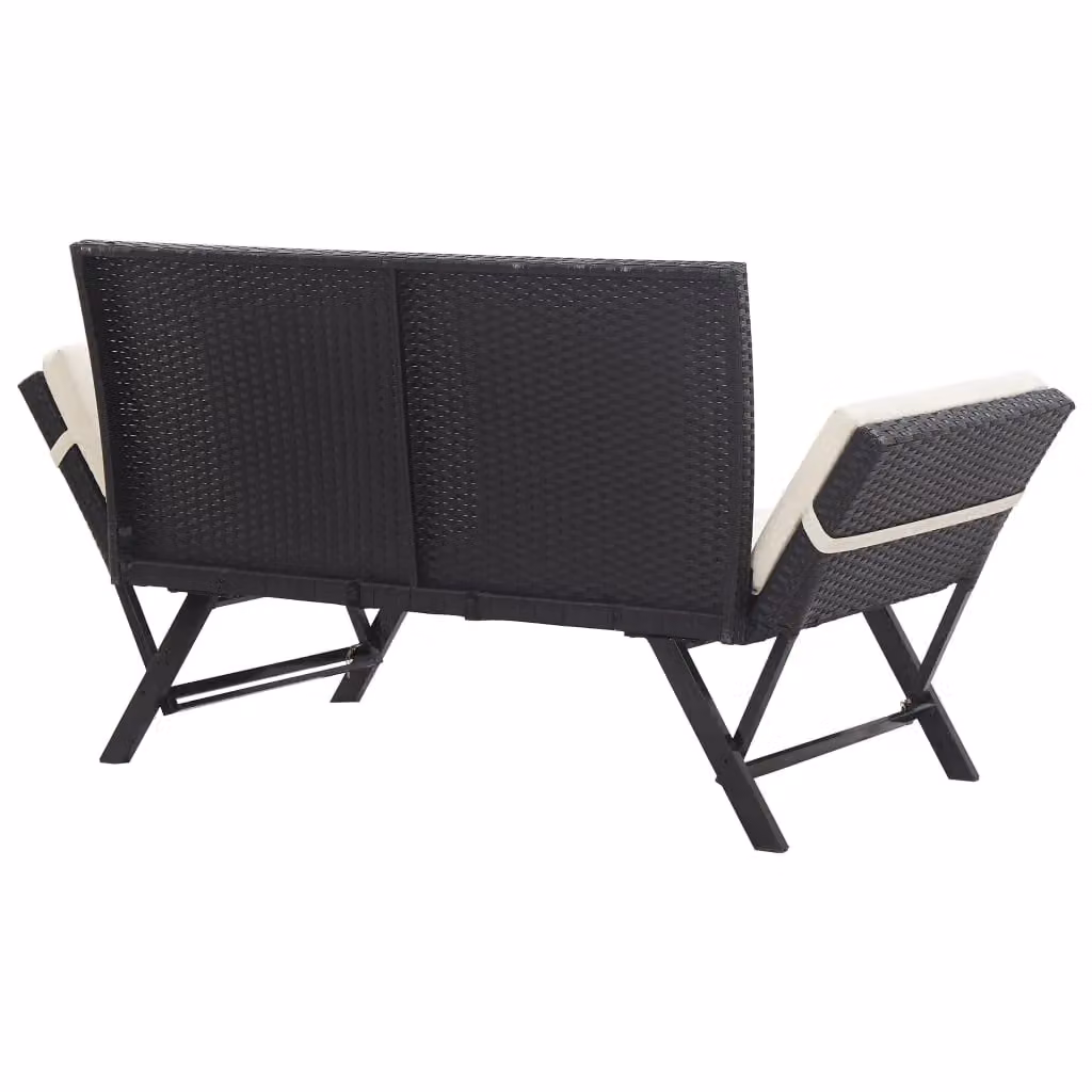 Berkfield Home Garden Bench with Cushions in Black Poly Rattan and Steel – 3