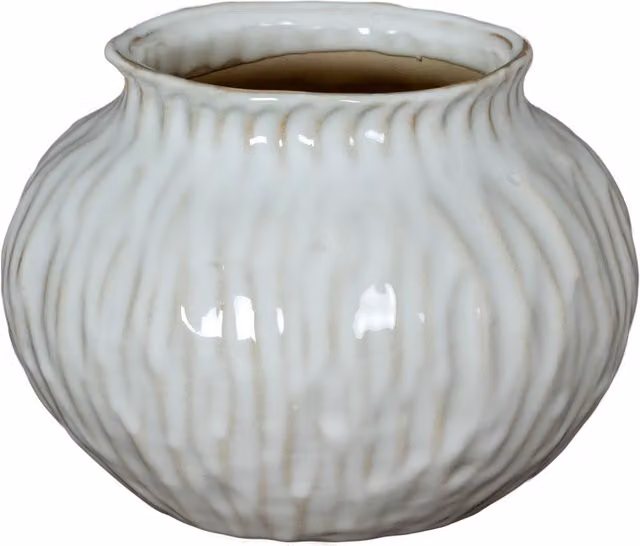 KDMK Modern Round Ceramic Tabletop Squat Vase in White
