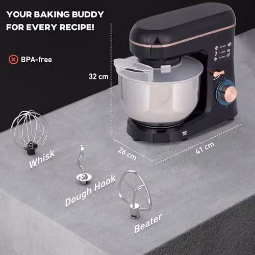 HOMCOM 1400W Electric Stand Mixer with 5L Capacity, 6 Speeds and Pulse Setting, Black – 6