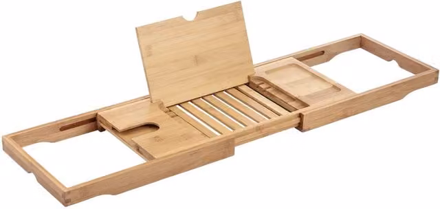 Showerdrape Brooklyn Extendable Bamboo Bath Tray in Brown