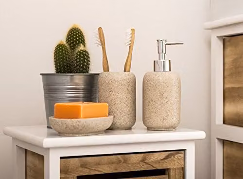 Premier Housewares Canyon Stone Effect Toothbrush Holder in Beige and Sand, W/D/H: 10 x 7 x 7 cm – 2