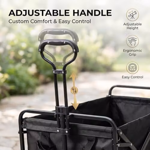 Alivio Heavy Duty Folding Wagon Cart, Collapsible Outdoor Garden Trolley with Adjustable Handle, Black – 5