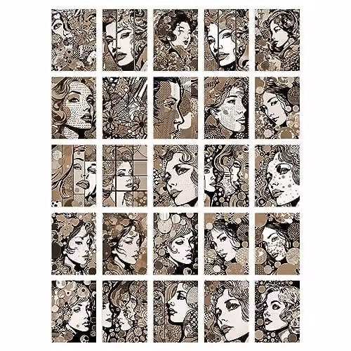Artery8 50 Piece Sepia Pop Art Bubble Comic Aesthetic Collage Kit Wall Art Prints, W: 15 cm, H: 10 cm – 1