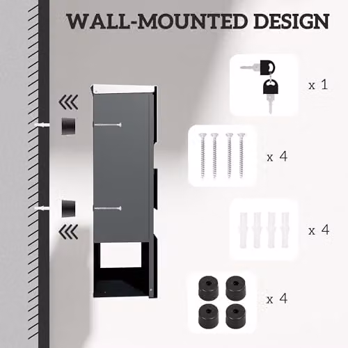 HOMCOM Wall Mounted Stainless Steel Letterbox in Grey, W/D/H: 37 x 10.5 x 37 cm – 6
