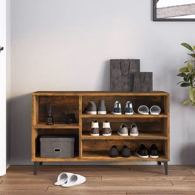 Berkfield Home Smoked Oak Shoe Cabinet in Brown, W/D/H: 102 x 36 x 60 cm – 1