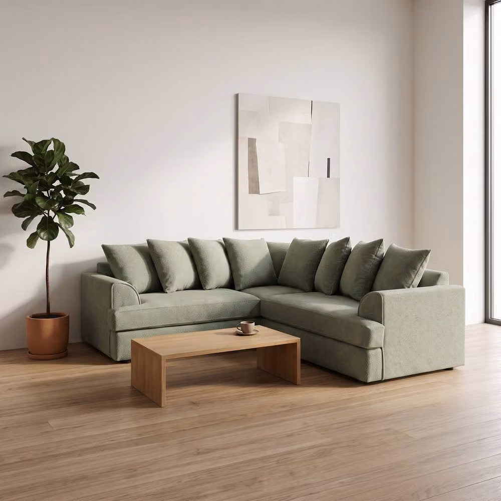 Abakus Direct Ferguson Green Bouclé L-Shape Corner Sofa with Deep Seats and Scatter Cushions – 4