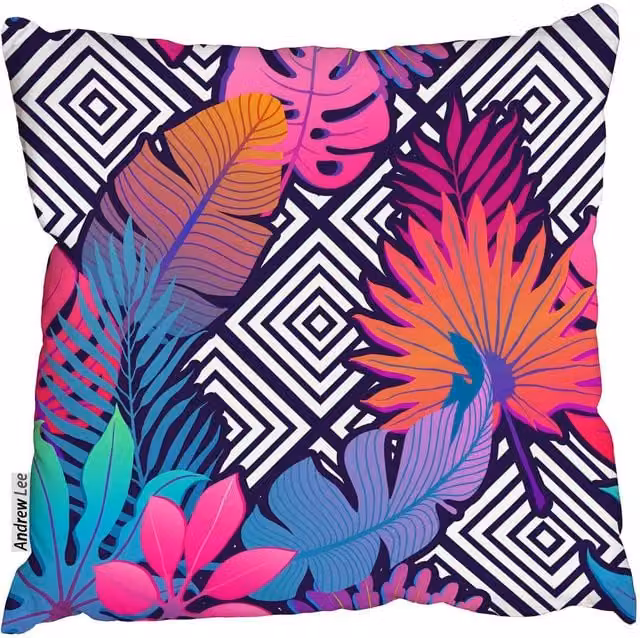 Benjamin Tate Design LTD Pink and Multicolour Floral Geometric Cushion, W: 60 cm, H: 60 cm
