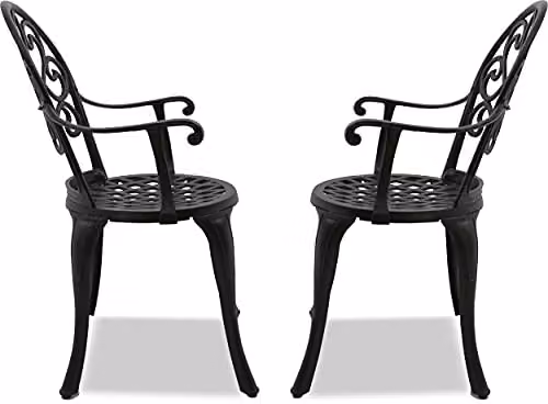 Centurion Supports Prego Set of 2 Large Garden and Patio Bistro Chairs with Armrests in Black Cast Aluminium – 6
