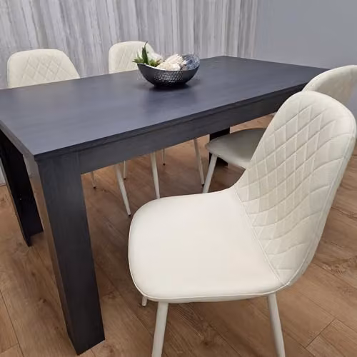 Kosy Koala Grey Rectangular Dining Table and 4 Cream Stitched Chairs Dining Set W/D/H: 140 x 80 x 75 cm – 2