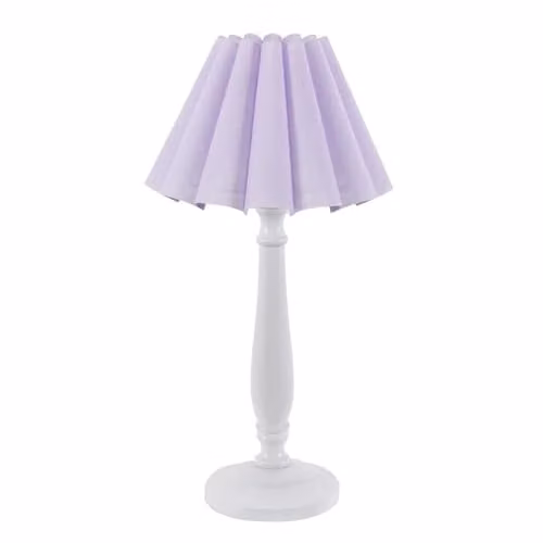ValueLights White Wood Candlestick Table Lamp with Lilac Fabric Pleated Shade
