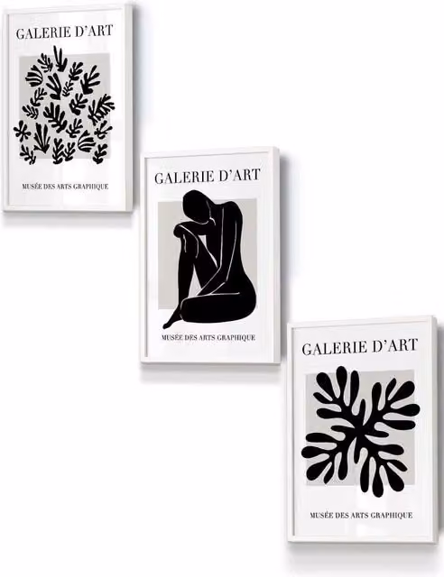 ARTZE Matisse Floral and Nude Framed Wall Art in Black, Beige and White, W: 33 cm, H: 45 cm, D: 0.2 cm