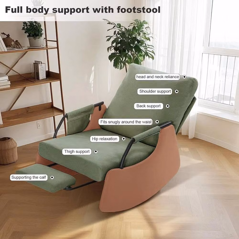 VOGREX Upholstered Soft Nursery Rocking Chair with Footrest and Armrests in Green – 4