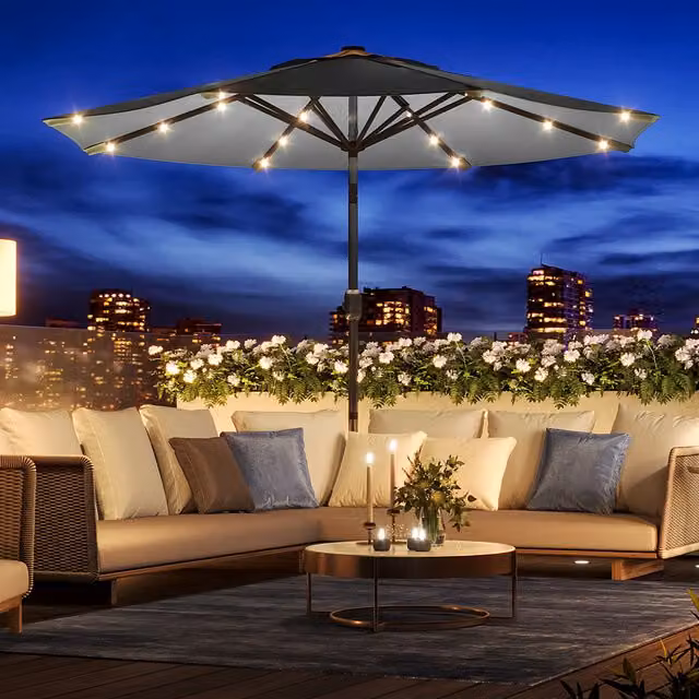 Livingandhome Modern Cantilever Garden Parasol with Integrated Lighting in Dark Grey