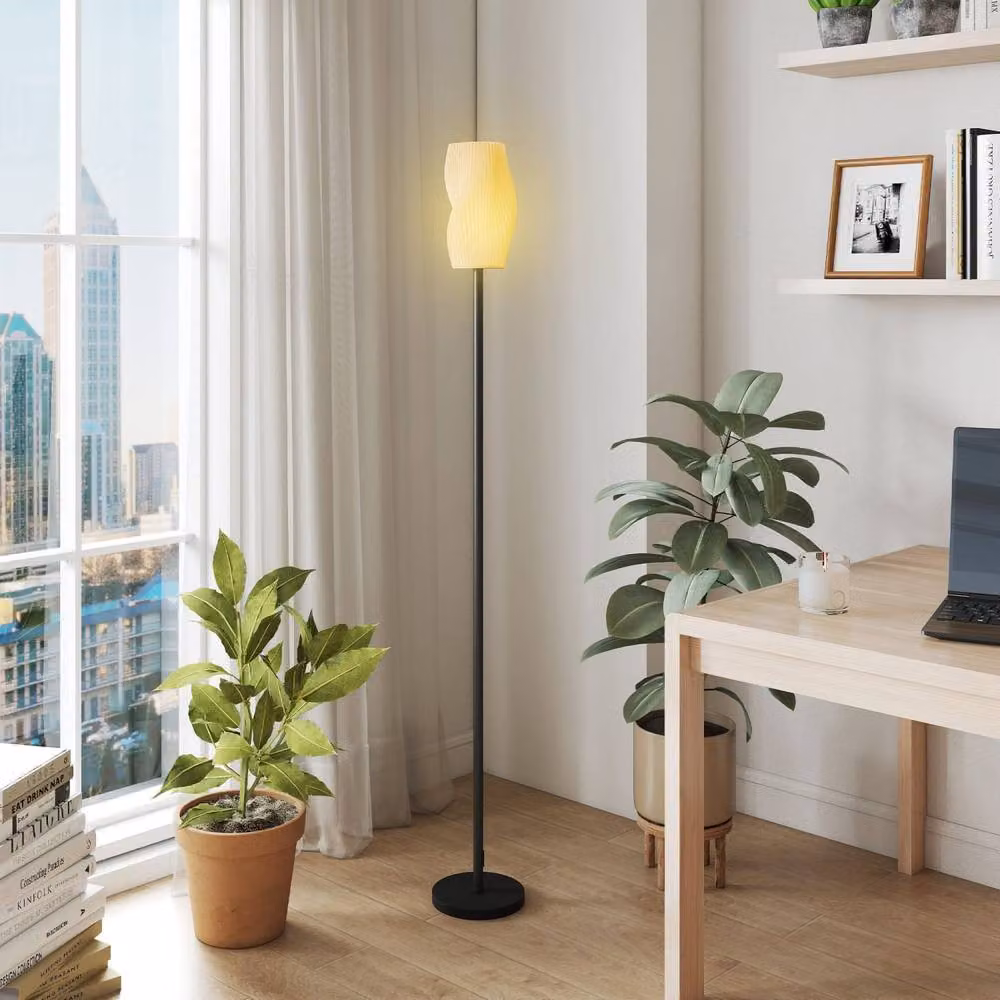Wyld Haus Yolure White Modern Floor Lamp with 3D Printed Curved Shade and Foot Switch, Height: 147 cm – 4