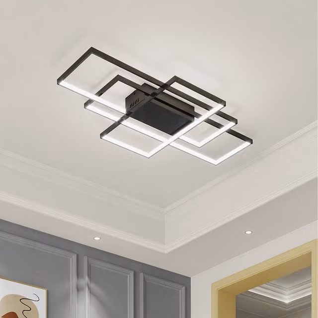 Komore Rectangular LED Semi Flush Ceiling Light in Black, 62W