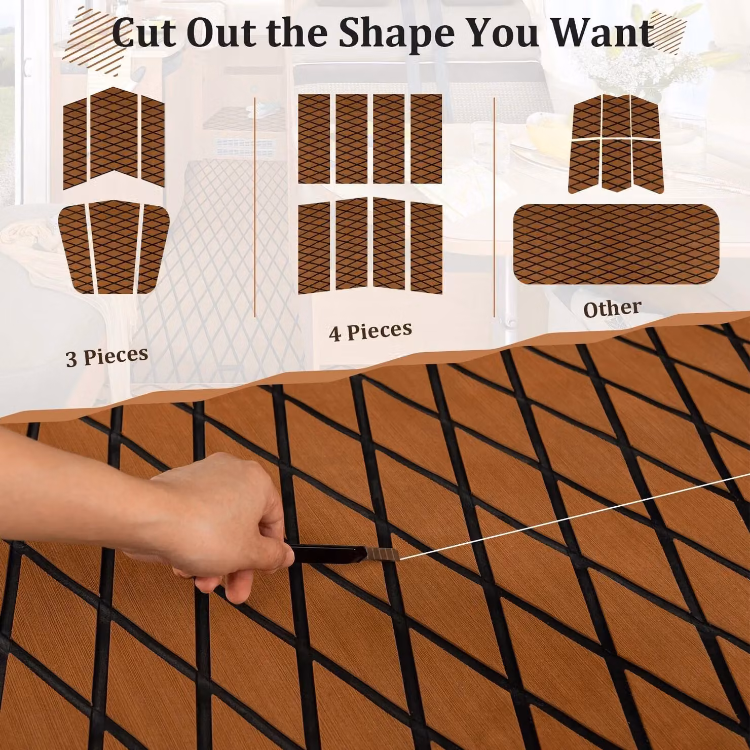 Costway Non-Slip Self-Adhesive EVA Foam Boat Flooring Decking Sheet, Brown, W: 70 cm, L: 190 cm – 5