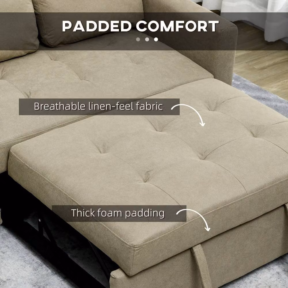 Wyld Haus Venido Loni 2 Seater Beige and Brown Fabric Click Clack Sofa Bed with Scatter Cushions and Removable Covers – 4