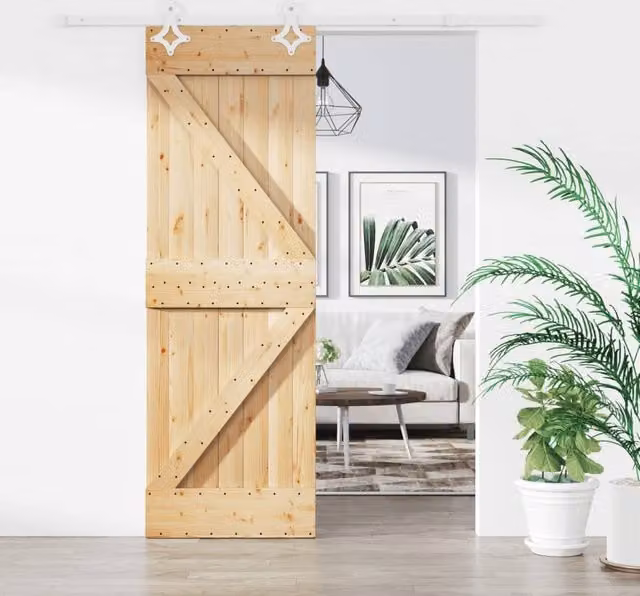 Berkfield Home Modern Sliding Door with Hardware Set, Solid Wood Pine, Brown, W: 70 cm, H: 210 cm