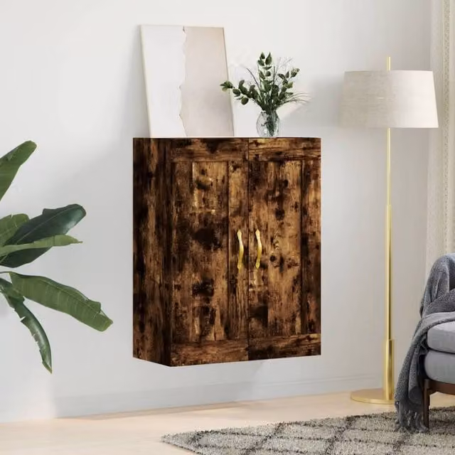 Berkfield Home Wall Mounted Smoked Oak Cabinet in Brown, W/D/H: 69.5 x 34 x 90 cm