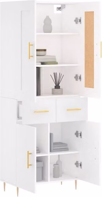 Berkfield Home Modern White Matt Highboard with Hinged Doors and Internal Shelves, W/D/H: 69.5 x 34 x 180 cm