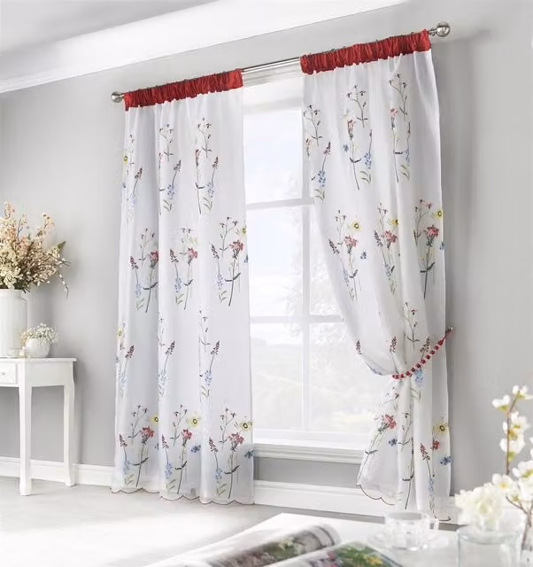 Luxury Living Floral Embroidered Transparent Voile Fabric Panel, Multicolour, Width: 145 cm, Drop: 183 cm