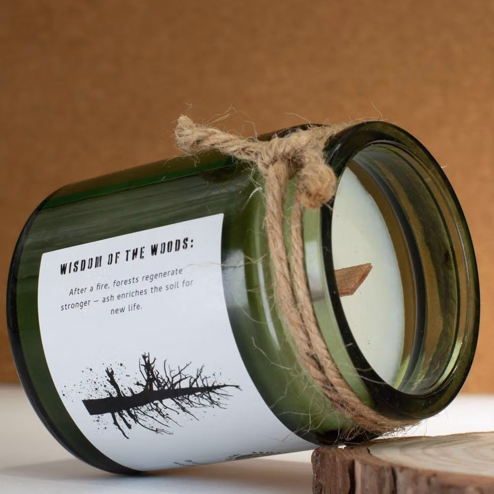 Serenityy Ash & Woodsmoke Woodwick Soy Candle in Green Glass with 26h Burn Time – 3