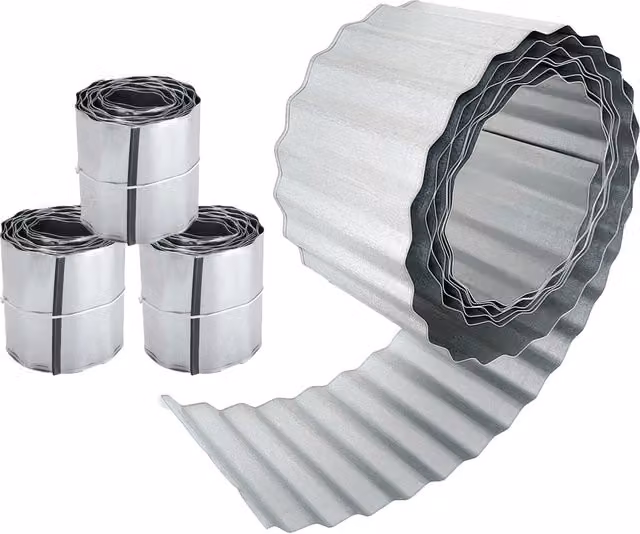 Primrose Corrugated Galvanised Aluzinc Metal Lawn Edging, Silver, 500cm, Pack of 3