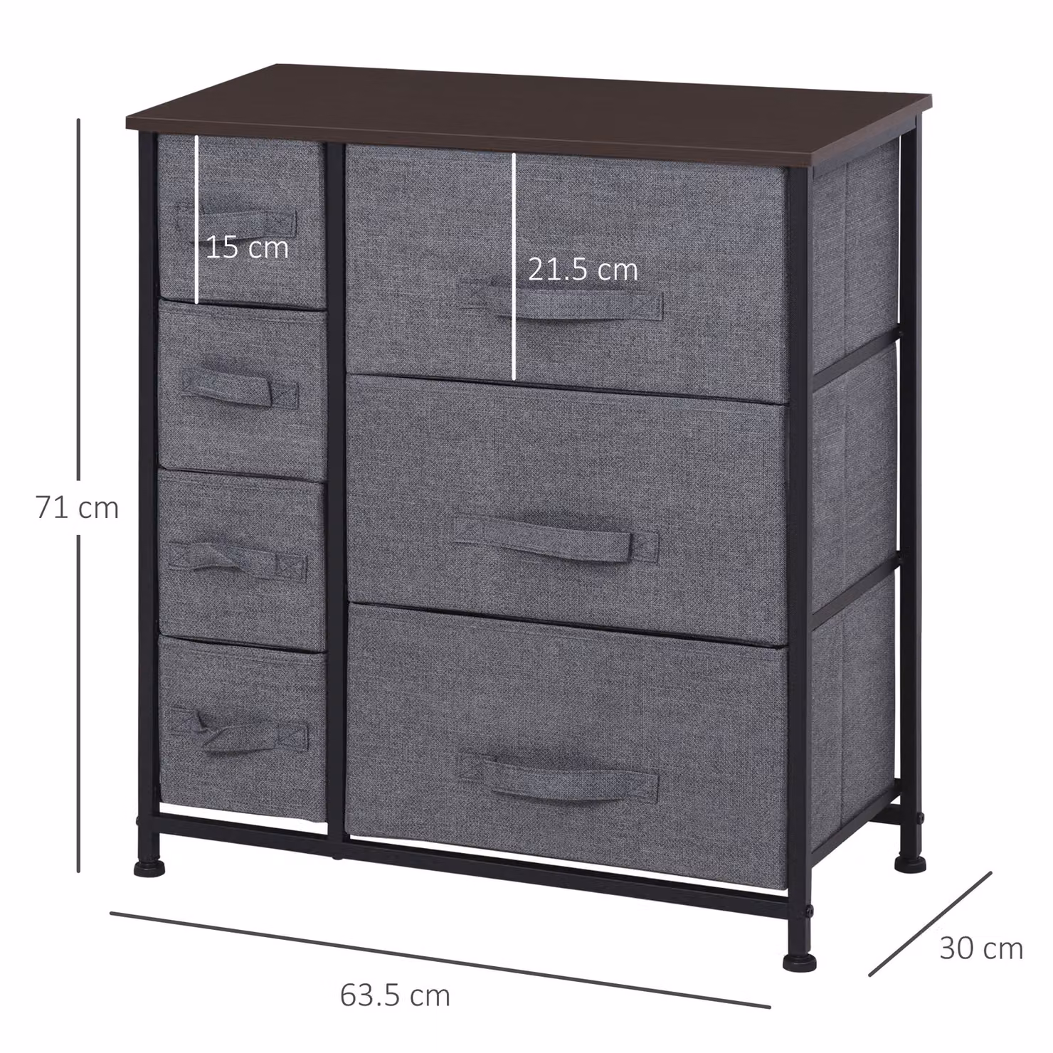 HOMCOM Modern Dark Grey Chest of Drawers with Large Storage Space and Adjustable Feet – 3