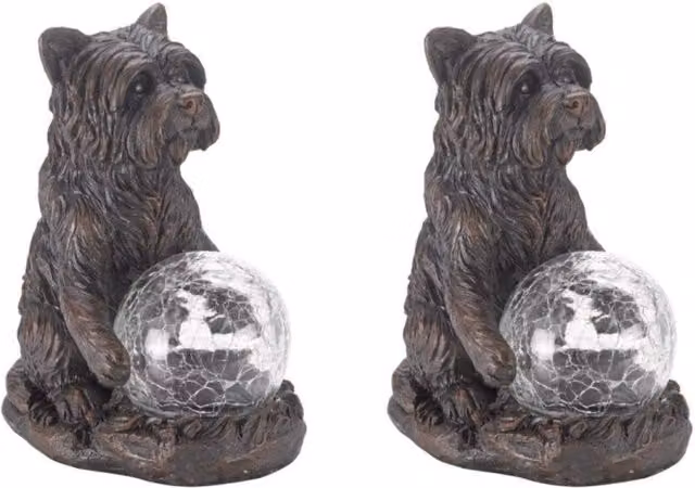 Marco Paul 2 Pack of Grey Resin Dog Solar Powered Garden Ornaments with Crystal Ball, H 19.5 x W 15.5 x D 15.5 cm