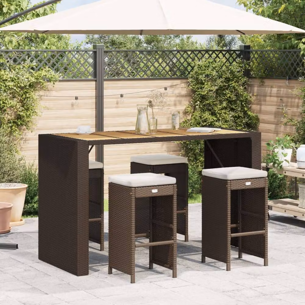 Berkfield Home Set of 4 Brown Poly Rattan Garden Bar Stools with Cushions – 2