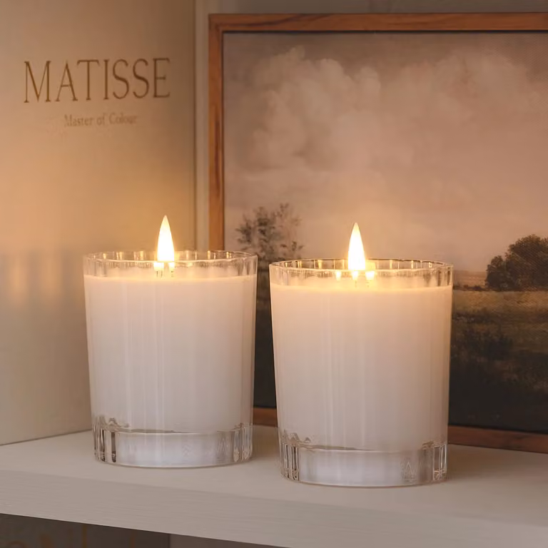 TruGlow® Set of 2 White LED Fluted Glass Votive Candles with Remote Control and Timer