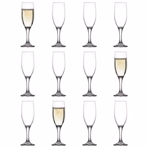 LAV Misket Glass Champagne Flutes, Set of 12, Transparent, 190ml