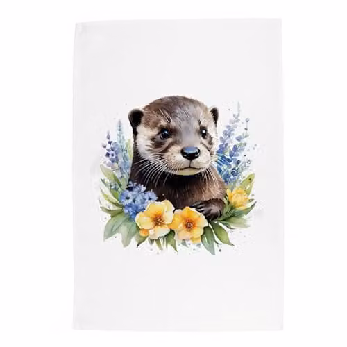 Purely Home Floral Otter Tea Towel in Multicolour Panama Cotton, W: 67 cm, H: 45 cm