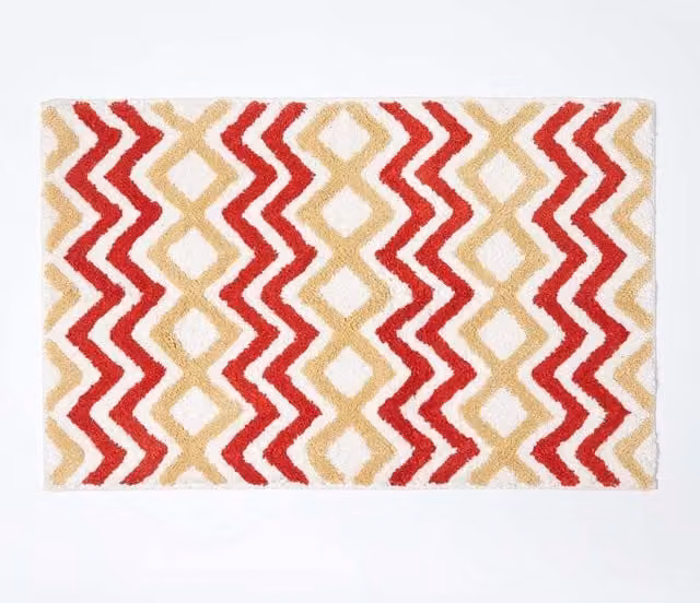 Homescapes Super Absorbent 100% Cotton Chevron Bath Mat in Orange and Yellow, W: 50 cm, D: 80 cm