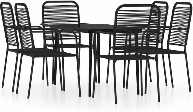 Berkfield Home 7 Piece Modern Garden Dining Set in Matt Black Metal and Glass – 1