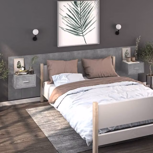 Berkfield Home Wall-mounted Bedside Cabinets, 2 Piece Set, Concrete Grey