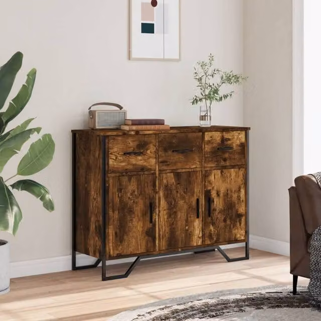 Berkfield Home Smoked Oak Sideboard in Brown, W/D/H: 97 x 32.5 x 74.5 cm