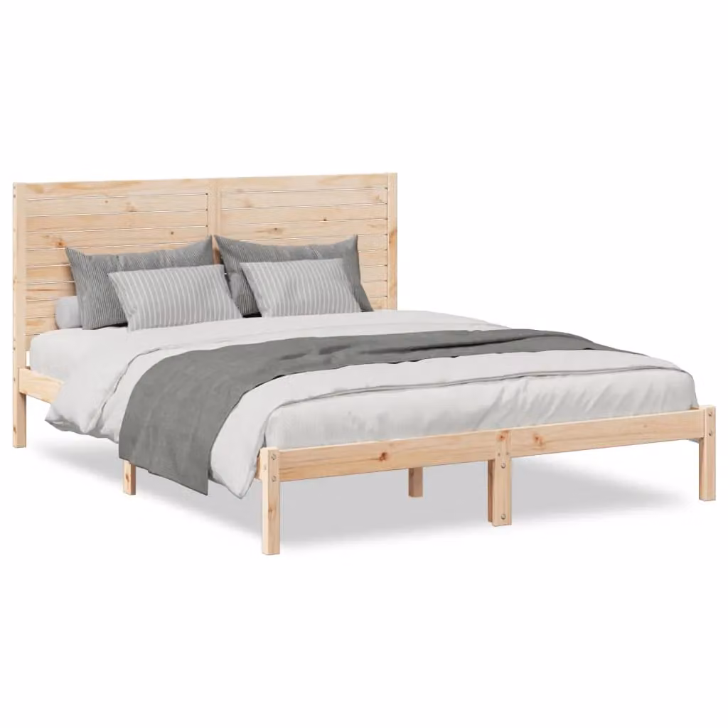 Berkfield Home Extra Long Solid Wood Bed Frame in Brown, W: 140 cm, L: 210 cm – 2