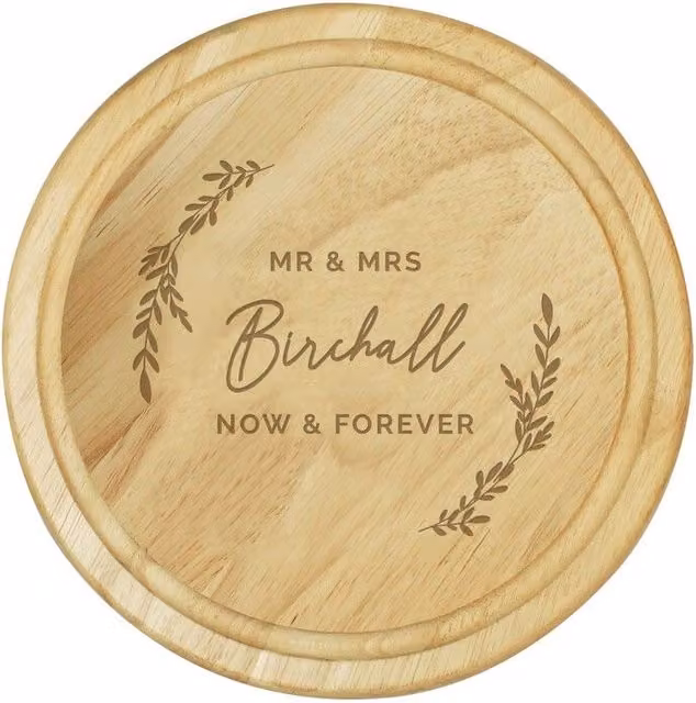 Personalised Memento Company Personalised Laurel Round Wooden Chopping Board in Light Oak Brown
