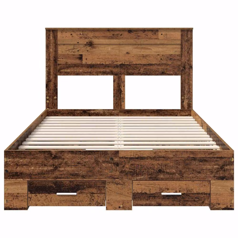 Berkfield Home Bed Frame with Headboard in Old Wood Brown, W/D/H: 120 x 190 cm – 3