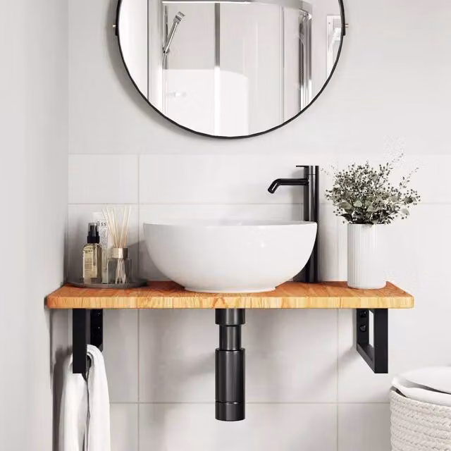 Berkfield Home Elegant Wall Mounted Basin Shelf in Brown Oak and Black Steel
